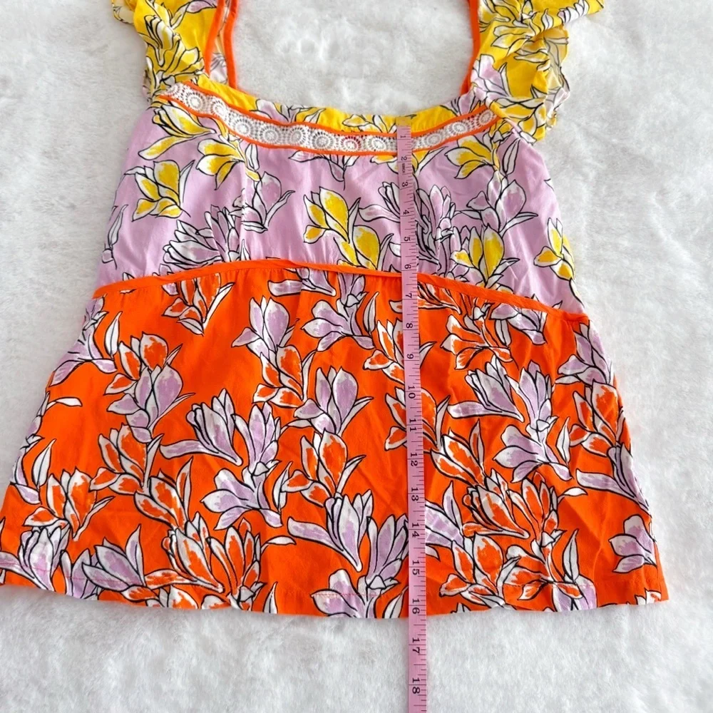 Farm Rio Tia Flutter Sleeved Blouse Floral Yellow Pink - Picture 8 of 8